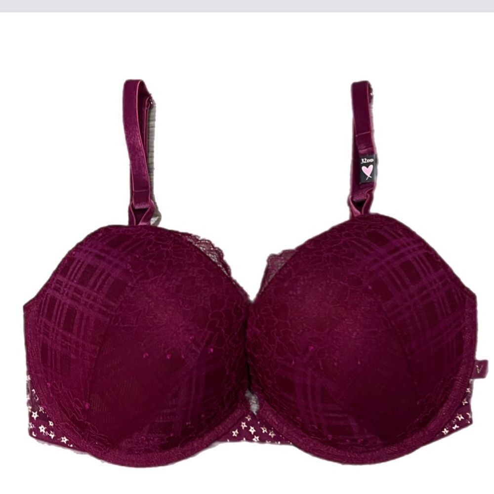 Victoria’s Secret Push Up Padded Lace / mesh Bra burgundy 32DD